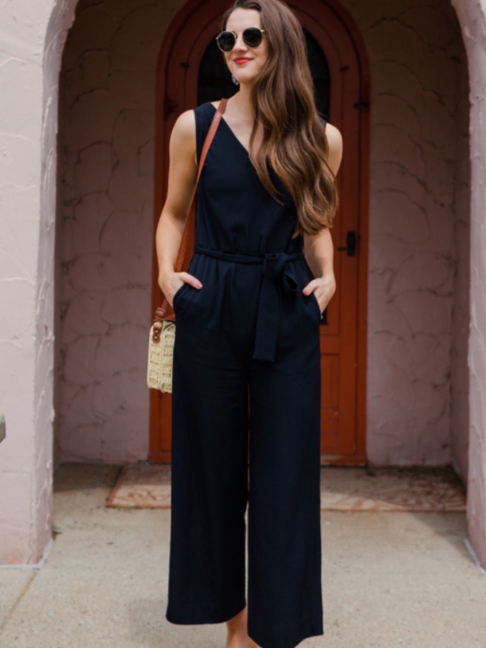 Everlane the ultimate jumpsuit Black Sleeveless V-Neck Belted Wide-Leg Jumpsuit